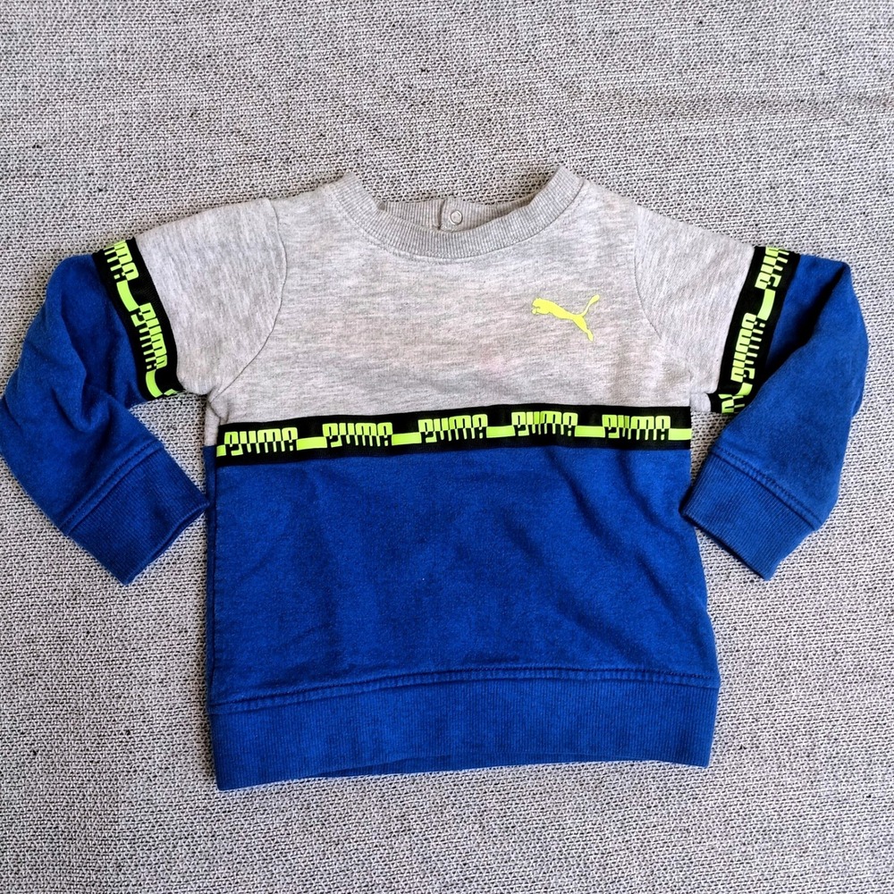 Puma Sweatshirt Toddler Boys 24M Blue Grey Fair Colorblock Logo Tape Sporty
